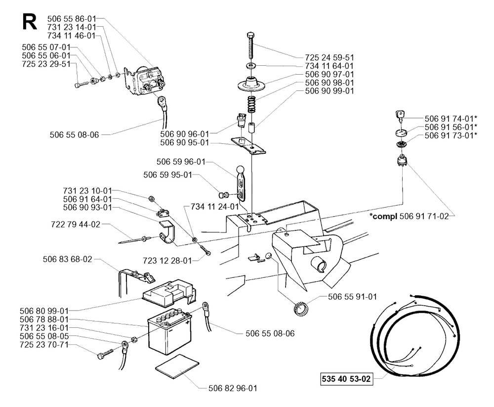 Electrical Diagram and Parts List for R13 2001-01 Husqvarna Lawn Tractor
