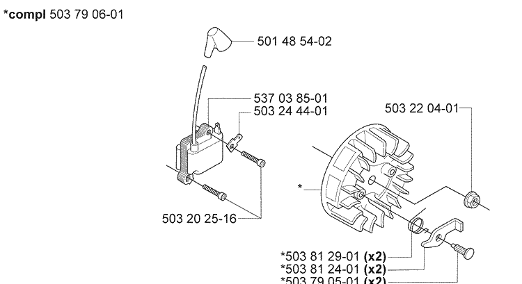 Ignition Diagram and Parts List for 232L 2007-01 Husqvarna Trimmer