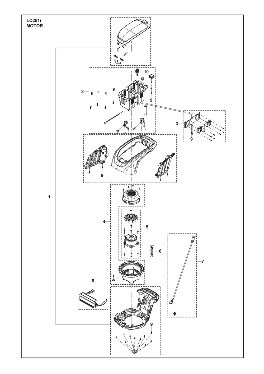 Motor Diagram and Parts List for LC251I  Husqvarna Lawn Mower