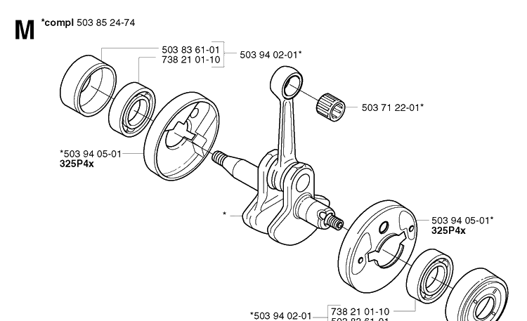 Crankshaft Diagram and Parts List for 323P 20020100001-20021800000 Husqvarna Pole Saw