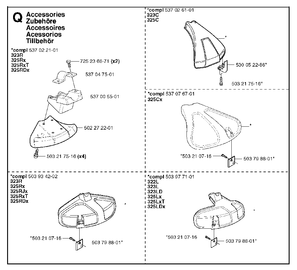 Accessories Diagram and Parts List for 325RXT 2002-01 Husqvarna Brush Cutter