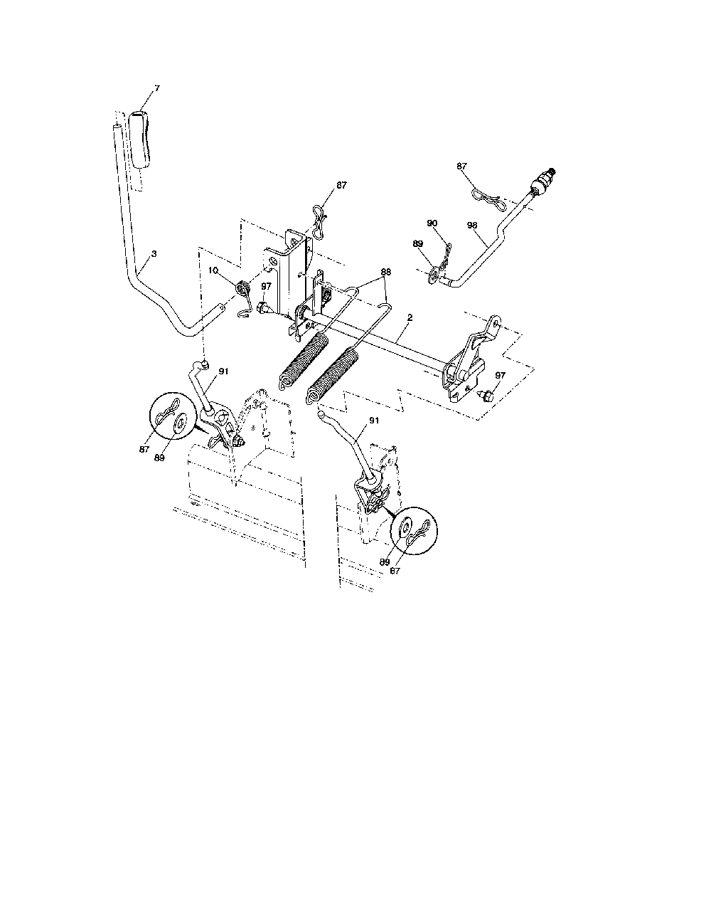 Mower lift Diagram and Parts List for YTH2348-917287560  Husqvarna Lawn Tractor