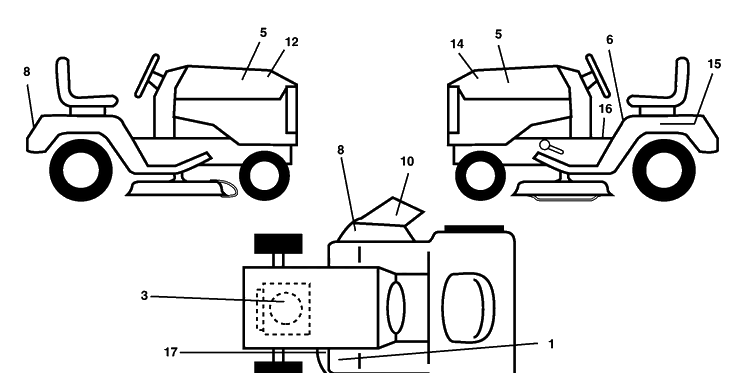Decals Diagram and Parts List for LT120 (HCLT120B)(954140047)(1998-01) Husqvarna Lawn Tractor Accessories