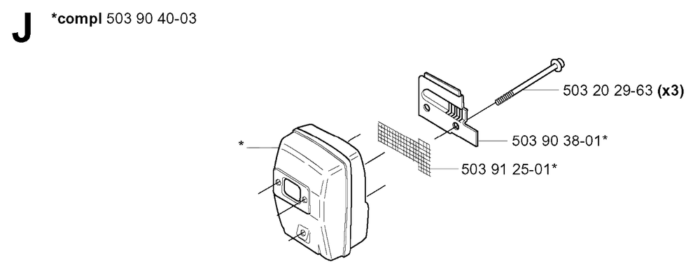 Muffler Diagram and Parts List for 225RJ 20004000001 & Above Husqvarna Trimmer