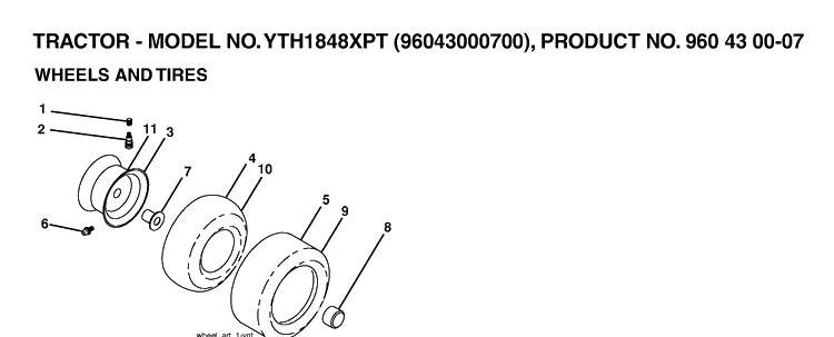 Wheels And Tires Diagram and Parts List for YTH1848XP (96043000700)(2006-03) Husqvarna Lawn Tractor