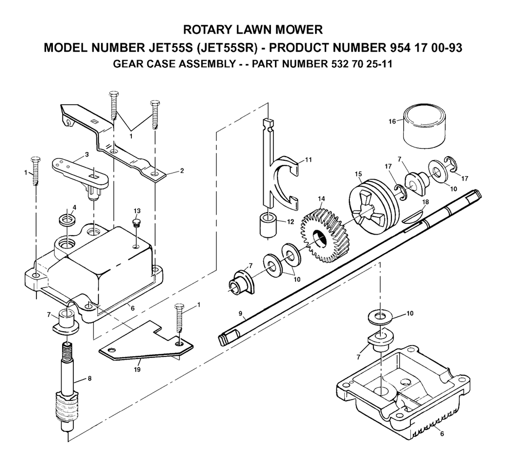 Gear Case Diagram and Parts List for JET55 (954170093-R)(2003-01) Husqvarna Lawn Mower