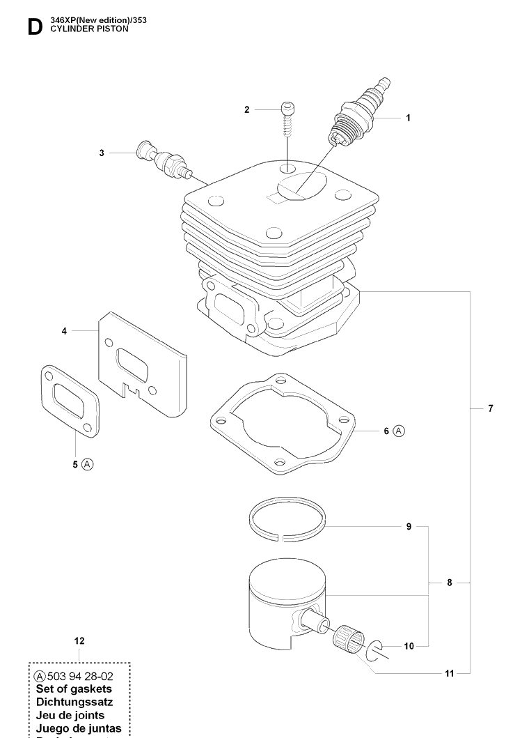 Cylinder Piston Diagram and Parts List for 353 20090400001-Current Husqvarna Chainsaw