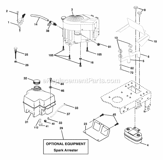 Engine Diagram and Parts List for WET2242STC 2003 Husqvarna Lawn Tractor