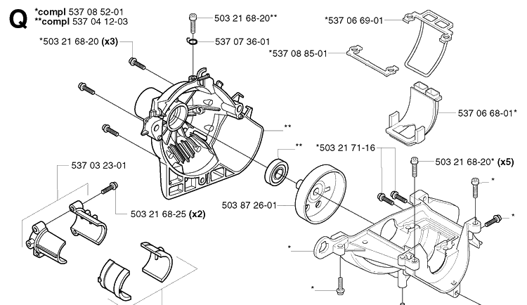 Crankcase Diagram and Parts List for 326LX 20023100001-20041000000 Husqvarna Edger
