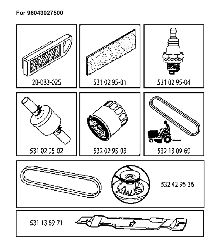 Frequently Used Parts Diagram and Parts List for YTH20K42  Husqvarna Lawn Tractor