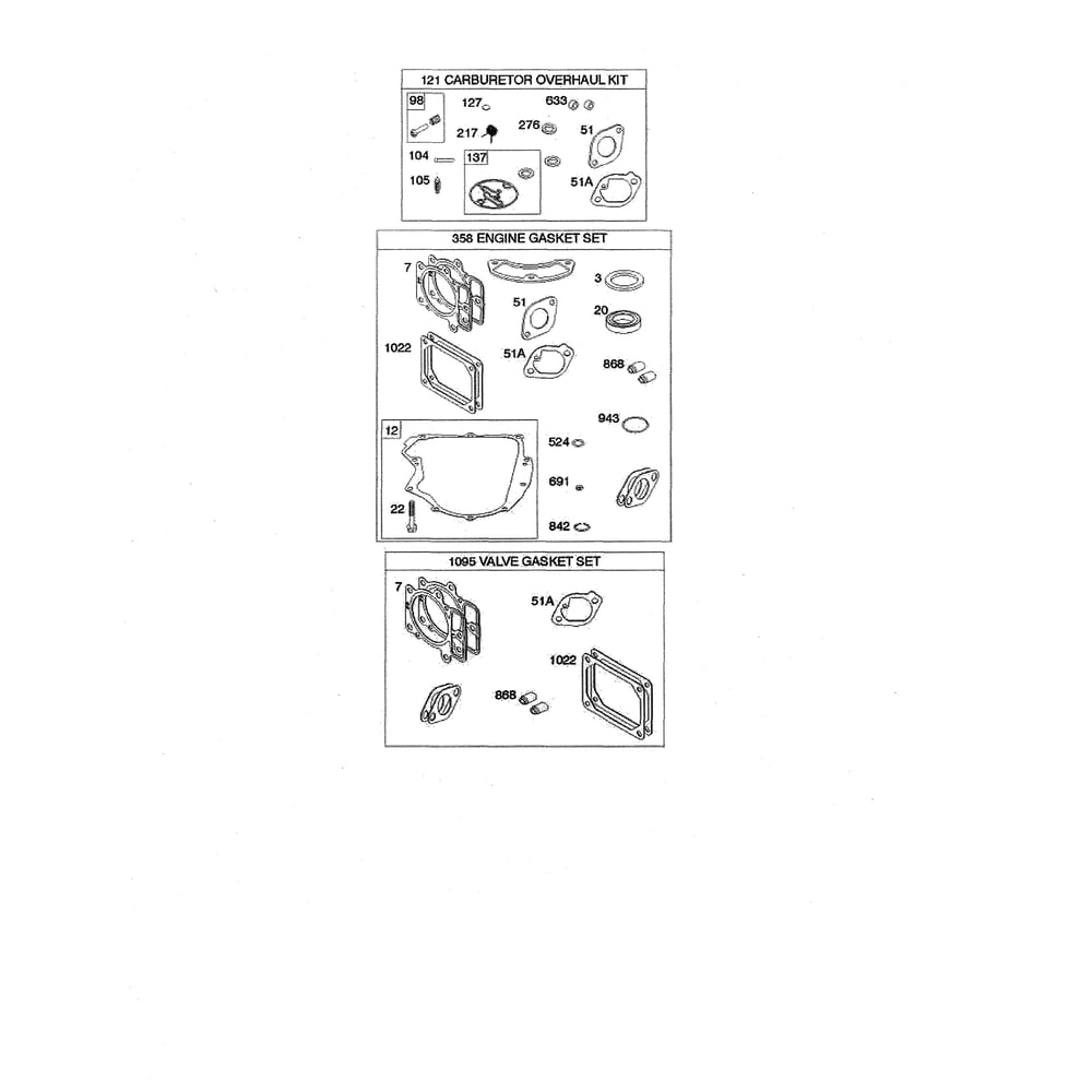 Engine >> Engine Gasket Sets Diagram and Parts List for GTH52XLS-96045005700  Husqvarna Lawn Tractor