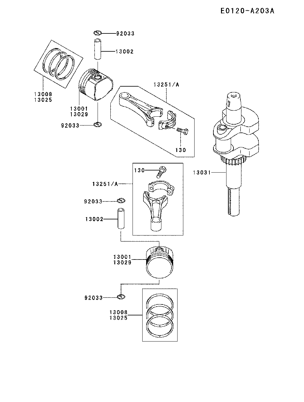 Piston/crankshaft Diagram and Parts List for YTH1542XP-96013000101  Husqvarna Lawn Tractor