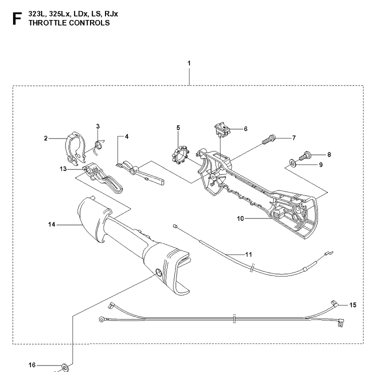 Handle And Controls Diagram and Parts List for 325LDX 20080900001-Current Husqvarna Edger