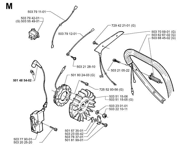 Electrical Diagram and Parts List for 371XP 19960900001-19963500000 Husqvarna Chainsaw