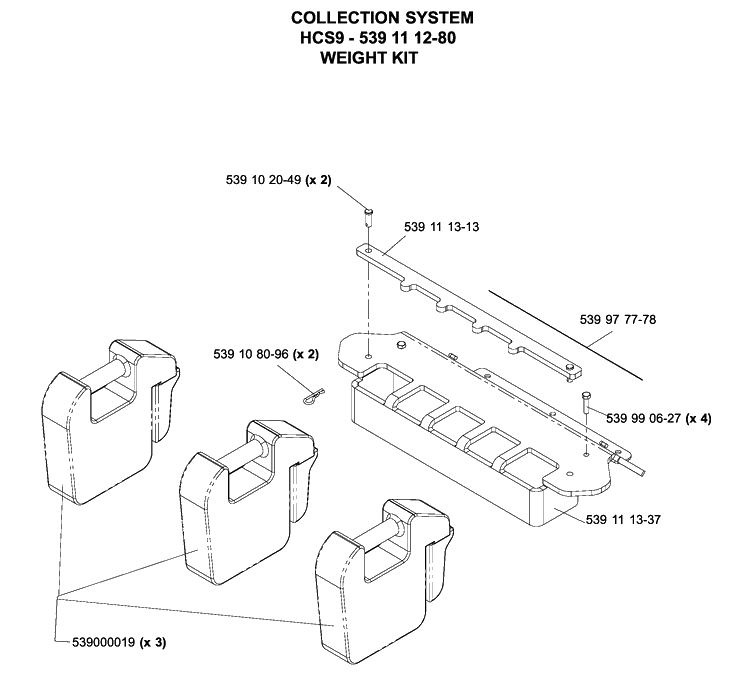 Accessories Hcs9 Collection System Weight Kit Diagram and Parts List for IZ5225TXPKOA (968999375)(2005-12) Husqvarna Lawn Mower