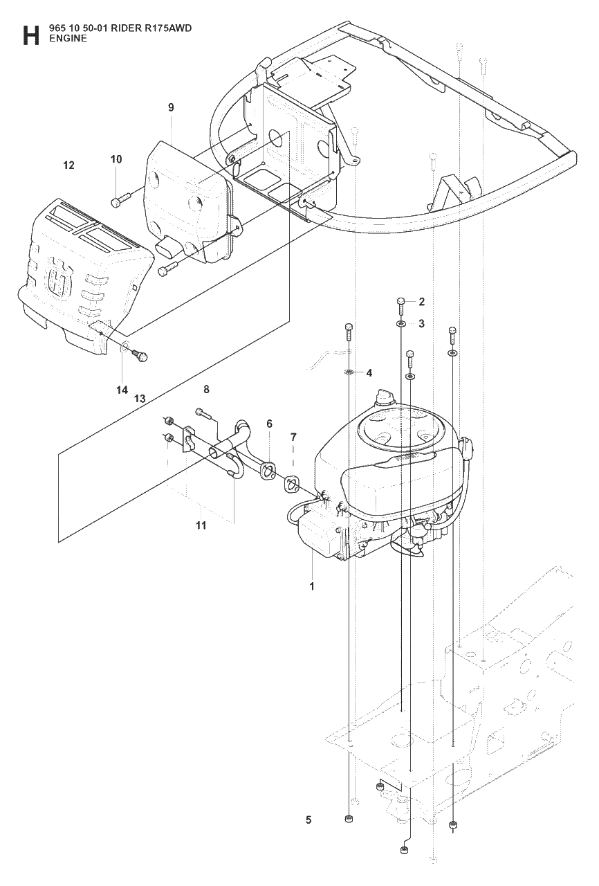Engine Diagram and Parts List for R175AWD (965105001)(2008-06) Husqvarna Lawn Tractor