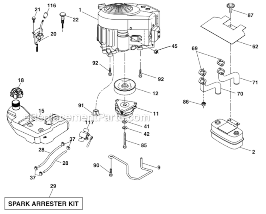 Engine Diagram and Parts List for GT52XLS  Husqvarna Lawn Tractor