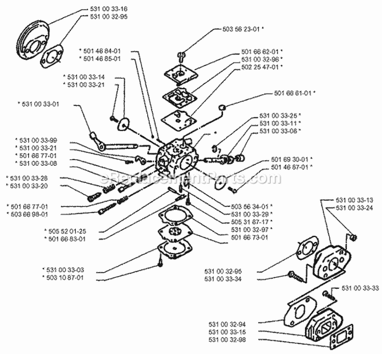 Carburetor Details Diagram and Parts List for H140B 1995-07 Husqvarna Leaf Blower / Vacuum