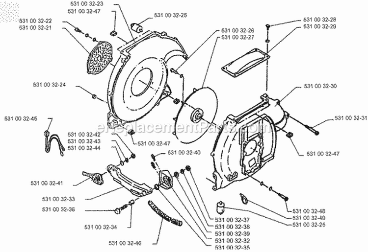 Fan Diagram and Parts List for H140B 1995-07 Husqvarna Leaf Blower / Vacuum