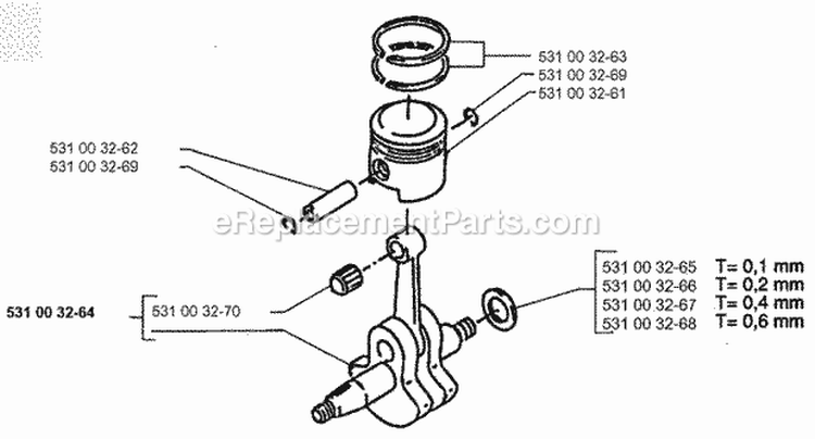 Piston  Crankshaft Diagram and Parts List for H140B 1995-07 Husqvarna Leaf Blower / Vacuum