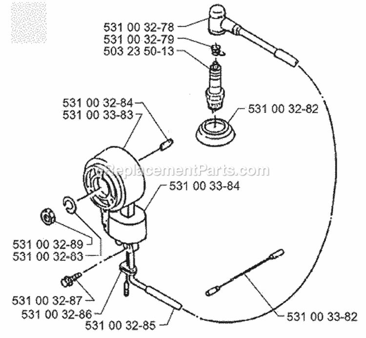 Ignition System Diagram and Parts List for H140B 1996-03 Husqvarna Leaf Blower / Vacuum