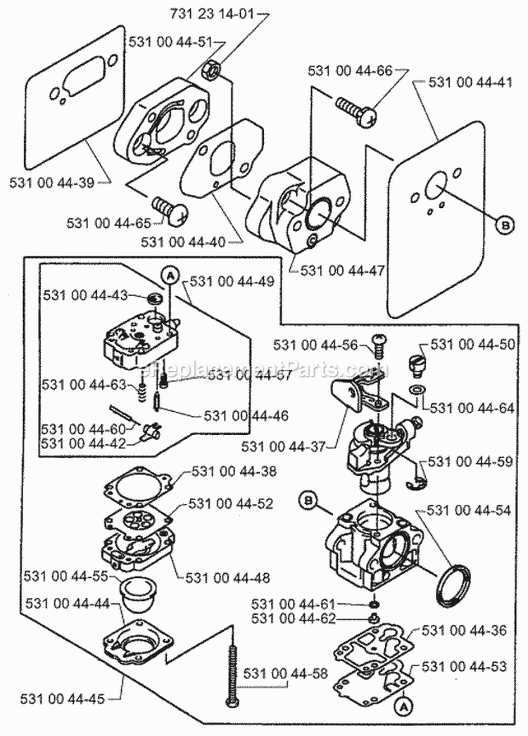 Carburetor Details Diagram and Parts List for H140B 1997-10 Husqvarna Leaf Blower / Vacuum