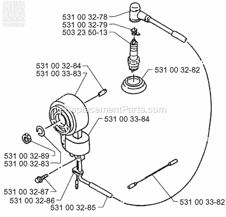 Ignition System Diagram and Parts List for H140B 1997-10 Husqvarna Leaf Blower / Vacuum