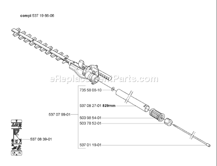 Page J Diagram and Parts List for HA850ATTACHMENT HA 850 Attachment 2007-01 Husqvarna Hedge Trimmer