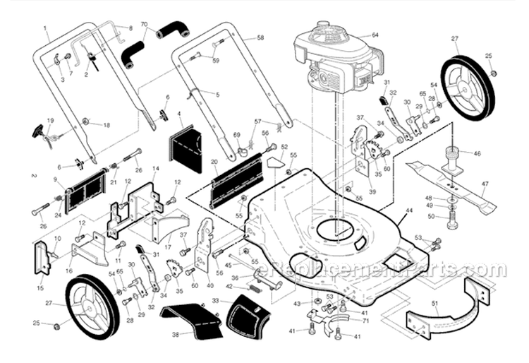 Frame  Engine Diagram and Parts List for HU700F 2011-11 - 96145000600 Husqvarna Lawn Mower