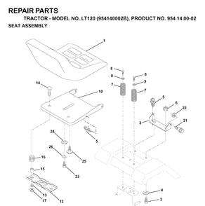 Seat Diagram and Parts List for LT120 (954140002B)(1997-01) Husqvarna Lawn Tractor