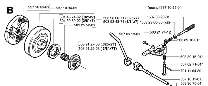 Clutch And Oil Pump Diagram and Parts List for 359 20060600001-20070900000 Husqvarna Chainsaw