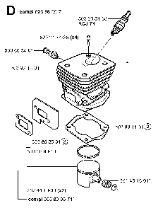 Cylinder Piston Diagram and Parts List for 351EPA 20012200001 Husqvarna Chainsaw