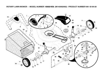 Product Complete Diagram and Parts List for 65021ES (96143002002)(2007-05) Husqvarna Lawn Mower