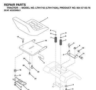 Seat Diagram and Parts List for LTH1742-LTH1742A 2002-11 Husqvarna Lawn Tractor