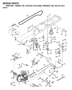 Drive Diagram and Parts List for LTH1342 (954567031-B)(2000-12) Husqvarna Lawn Tractor