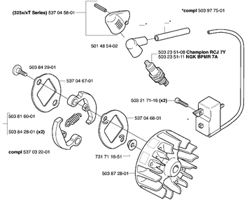 Ignition/Flywheel And Clutch Diagram and Parts List for 325CX 2002-01 Husqvarna Trimmer