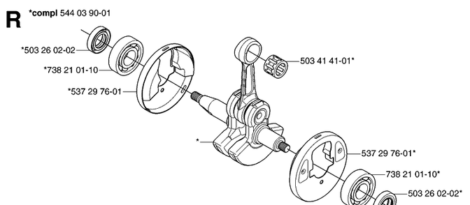 Crankshaft Diagram and Parts List for 335LS 20070100001-Current Husqvarna Edger