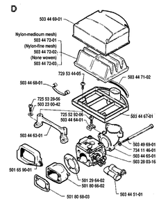 Carburetor And Air Filter Diagram and Parts List for 268 19910500001-19933600000 Husqvarna Chainsaw