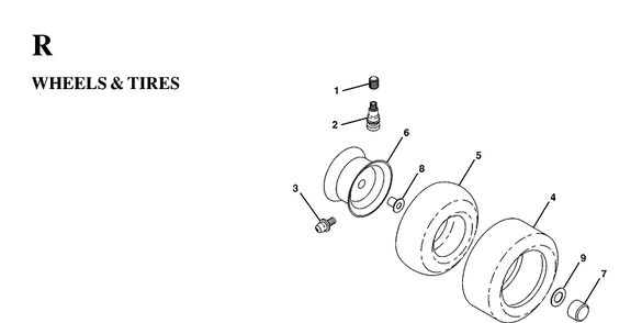 Wheels And Tires Diagram and Parts List for LT130 (HE1336D)(1997-03) Husqvarna Lawn Tractor