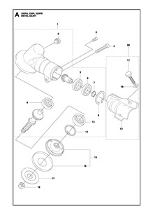 Bevel Gear Diagram and Parts List for 233RJ 20140100001-Current Husqvarna Brush Cutter