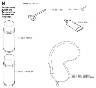 Accessories Diagram and Parts List for 325HE4X 20010100001 - 20011800000 Husqvarna Hedge Trimmer