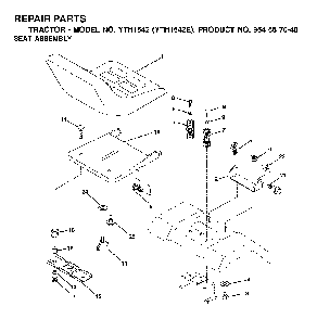 Seat Diagram and Parts List for YTH1542E (954567048)(2001-12) Husqvarna Lawn Tractor