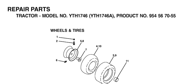 Wheels And Tires Diagram and Parts List for YTH1746 (954567055)(2000-11) Husqvarna Lawn Tractor