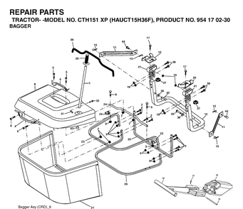 Bagger Diagram and Parts List for CTH151XP (HAUCT15H36F)(2005-04) Husqvarna Lawn Tractor
