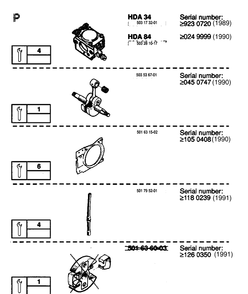 Service Updates Diagram and Parts List for 42 19920900001-19941400000 Husqvarna Chainsaw