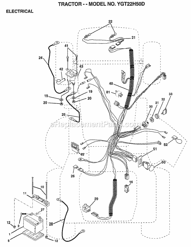 Electrical Diagram and Parts List for YGT22H50D 1999 Husqvarna Lawn Tractor