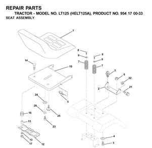 Seat Diagram and Parts List for LT125 (HELT125A)(2001-01) Husqvarna Lawn Tractor