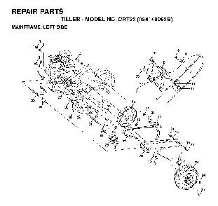 Mainframe, Left Side Diagram and Parts List for CRT53 (954140063B)(1998-07) Husqvarna Tiller