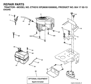 Engine Diagram and Parts List for CTH210XP (96061000800)(2005-01) Husqvarna Lawn Tractor