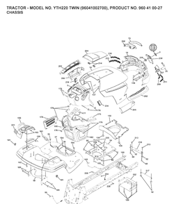 Chassis And Enclosures Diagram and Parts List for YTH220TWIN (96041002700)(2007-04) Husqvarna Lawn Tractor